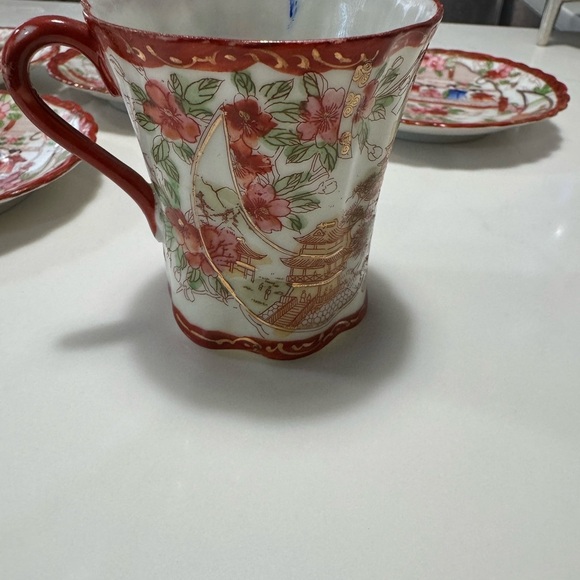 Set of 5 vintage Japanese Geisha girl porcelain saucer plates with 1 teacup - Picture 7 of 8